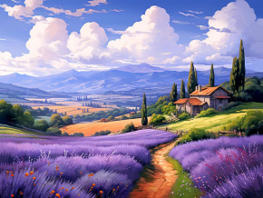 Алмазная мозаика без подрамника Рыжий Кот: Поля Прованса (полное заполнение)