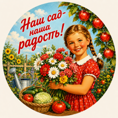Пазл Алма деревянный круглый 142 детали. Винтажная коллекция. Наш сад - наша радость