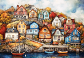 Пазл деревянный Алма 1000 деталей. Города и страны. Прибрежный городок.