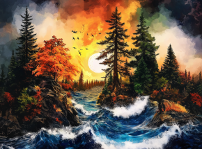 Картина интерьерная на стену, постер. На закате