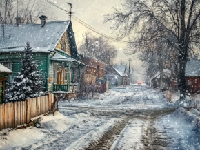 Картина интерьерная на стену, постер Зима в деревне