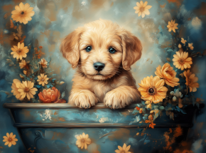 Картина интерьерная на стену, постер. Щенок ретривера