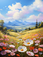 Алмазная мозаика без подрамника Рыжий Кот: Горный луг (полное заполнение)