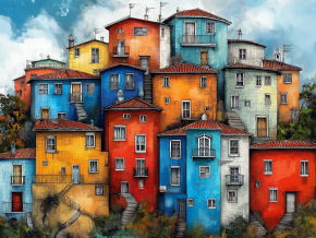 Картина интерьерная на стену, постер Разноцветные домики