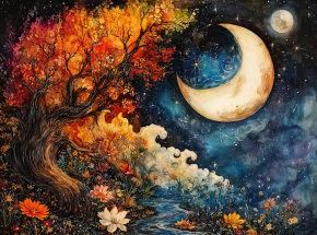 Картина интерьерная на стену, постер. Луна и месяц