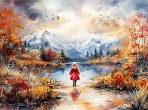 Картина интерьерная на стену, постер. Девочка и горы