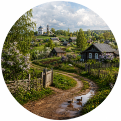 Пазл Алма деревянный круглый 500 деталей. Домик в деревне. Летняя дорога