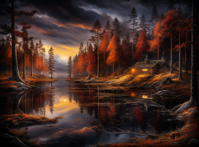 Картина интерьерная на стену, постер. Закат в лесу