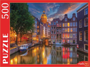 Пазл Рыжий Кот 500 деталей: Ночные огни Амстердама (УЦЕНКА)
