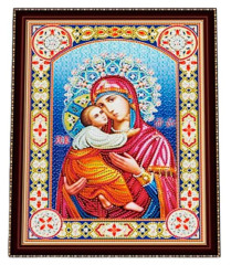 Алмазная мозаика с подрамником Рыжий Кот: Владимирская Икона Божией Матери (частичное заполнение)