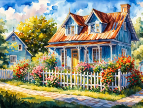 Пазл деревянный Алма 500 деталей Домик в деревне. Любимый палисадник Пазл деревянный Алма 500 деталей Домик в деревне. Любимый палисадник